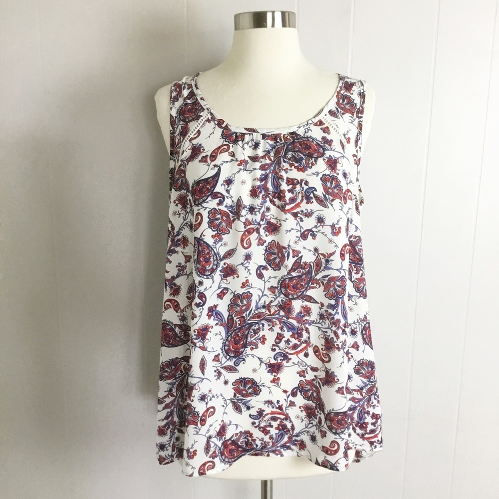 Pleione Tank Top Blouse Size M Red, White and Blue
